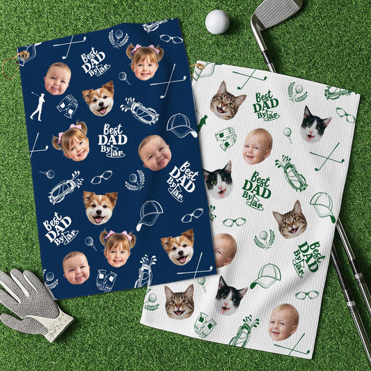 Personalized Kids Photo Golf Towel for Dad, Pet Photo Towel, Best Dad By Par Towel, Fathers Day Gift for Golf Dad