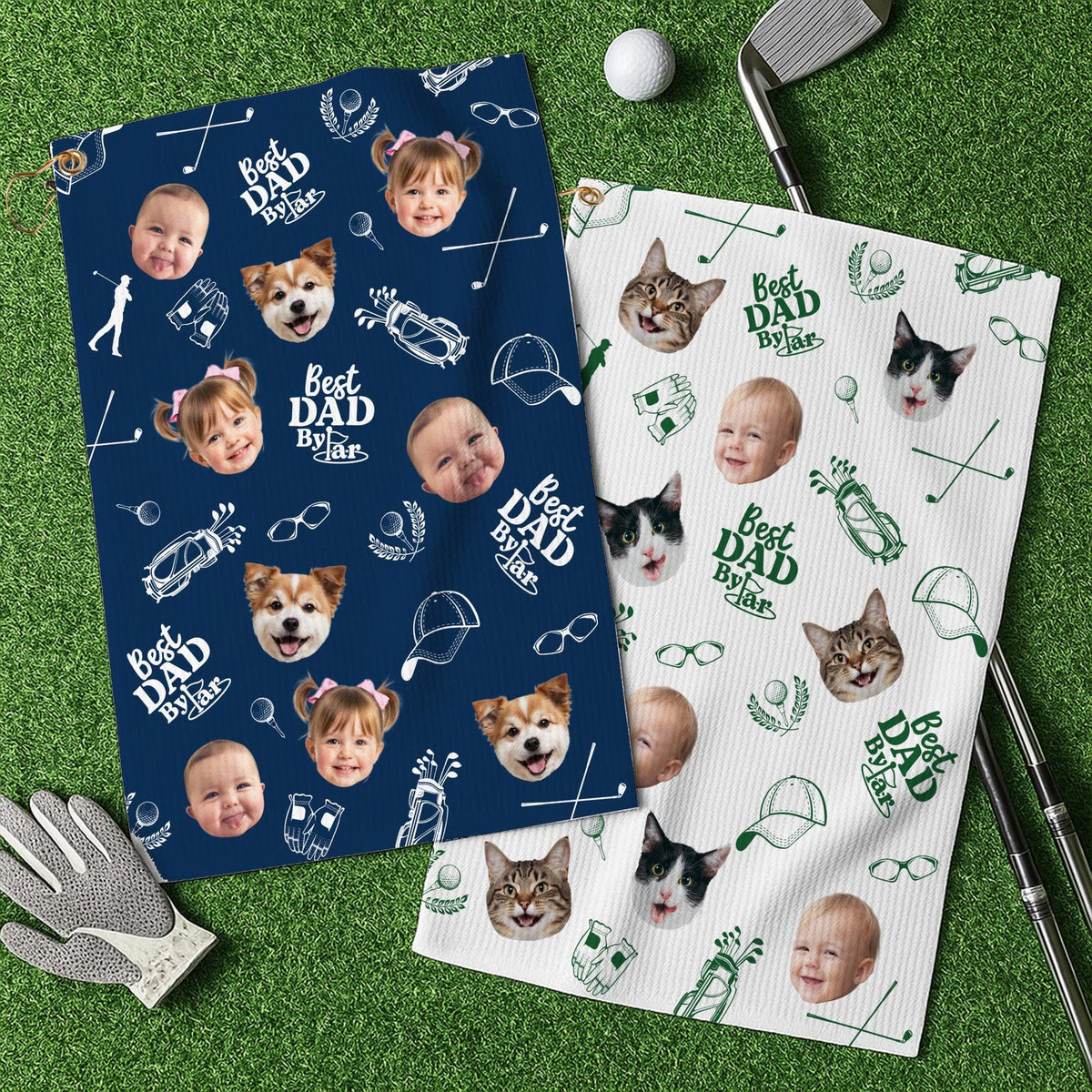 Personalized Kids Photo Golf Towel for Dad, Pet Photo Towel, Best Dad By Par Towel, Fathers Day Gift for Golf Dad