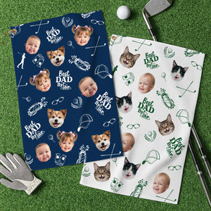 Personalized Kids Photo Golf Towel for Dad, Pet Photo Towel, Best Dad By Par Towel, Fathers Day Gift for Golf Dad