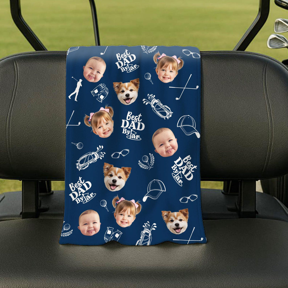 Personalized Kids Photo Golf Towel for Dad, Pet Photo Towel, Best Dad By Par Towel, Fathers Day Gift for Golf Dad