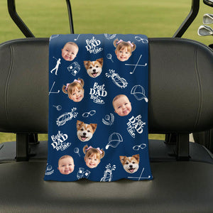 Personalized Kids Photo Golf Towel for Dad, Pet Photo Towel, Best Dad By Par Towel, Fathers Day Gift for Golf Dad