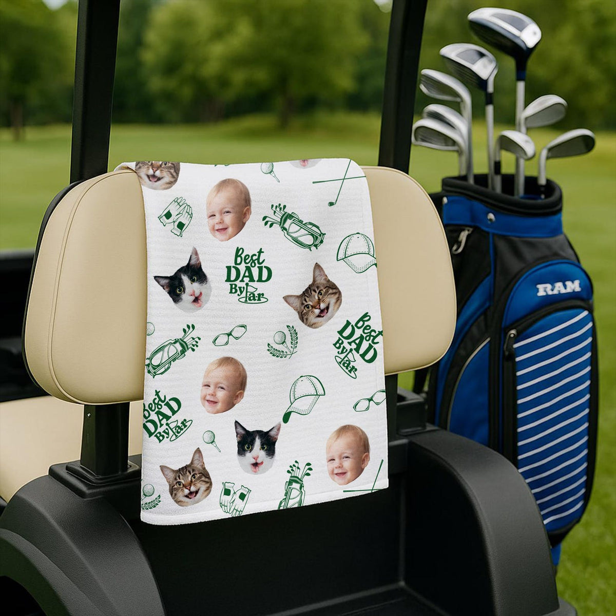 Personalized Kids Photo Golf Towel for Dad, Pet Photo Towel, Best Dad By Par Towel, Fathers Day Gift for Golf Dad