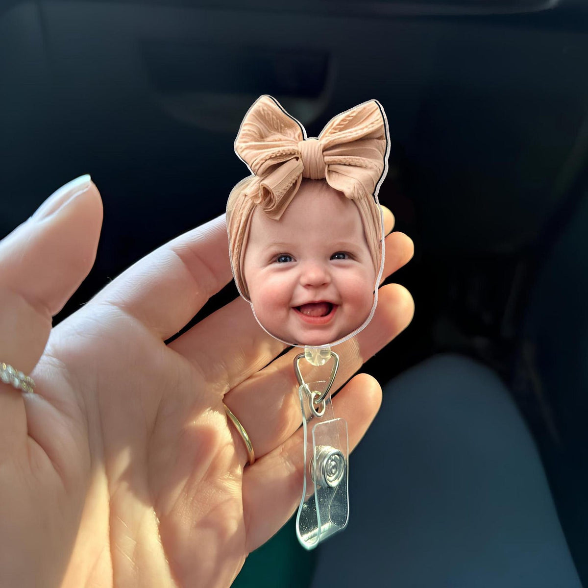Personalized Acrylic Kids and Pets Faces Badge Reel: Custom Baby Face Photo Badge Reel, Mothers Day Gift for Mom, Grandma