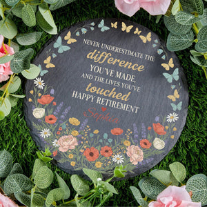 Personalized Slate Garden Stone: Custom Retirement Plaque Round Floral Yard Sign