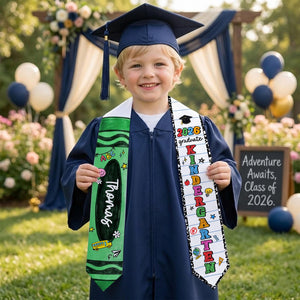 Personalized Kid Graduation Stole, Custom Crayon Kindergarten Grad Stole, Class Of 2026 Sash, Custom Graduation Gift for Daughter Son