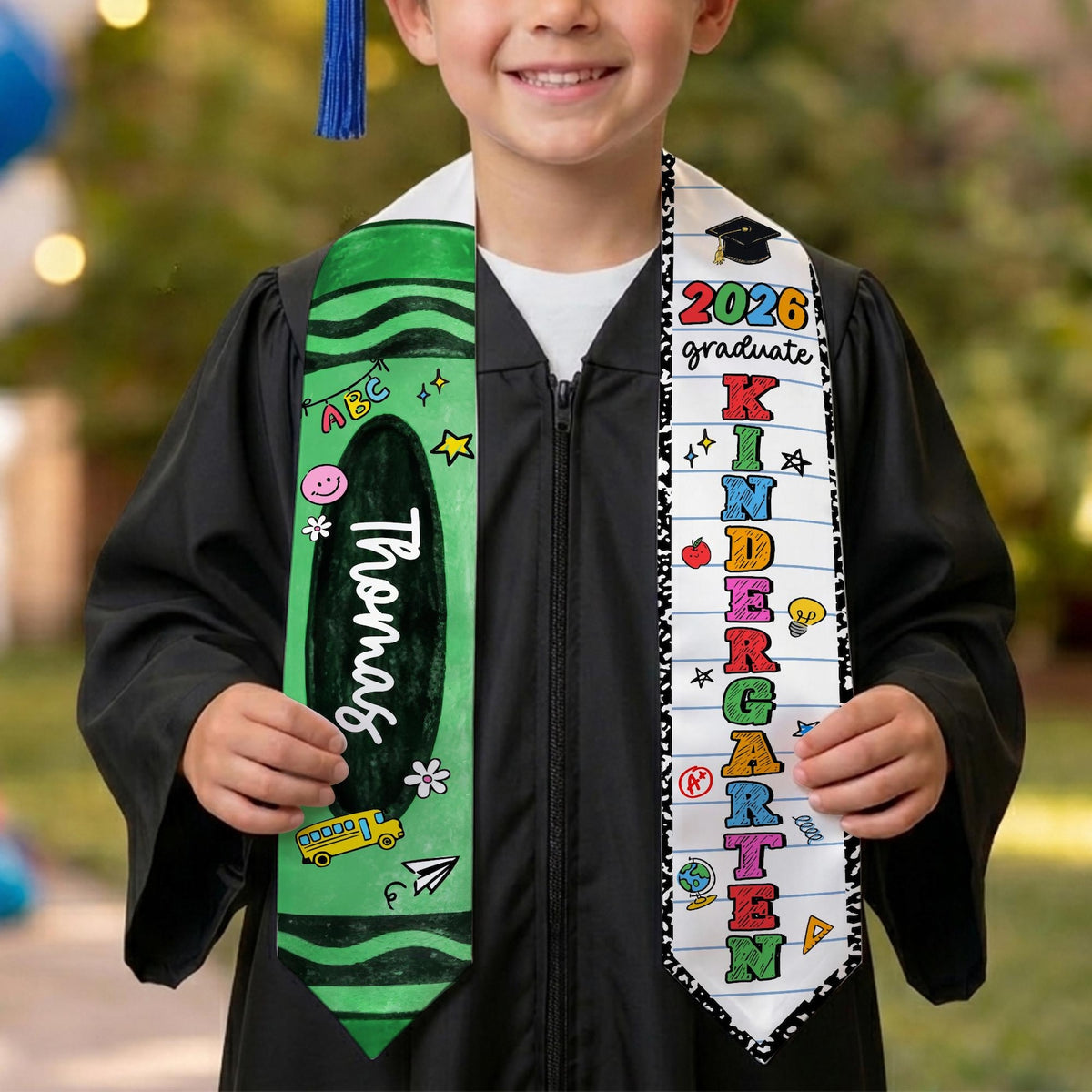Personalized Kid Graduation Stole, Custom Crayon Kindergarten Grad Stole, Class Of 2026 Sash, Custom Graduation Gift for Daughter Son