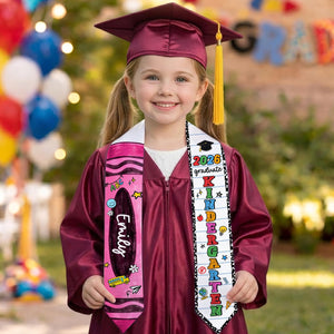 Personalized Kid Graduation Stole, Custom Crayon Kindergarten Grad Stole, Class Of 2026 Sash, Custom Graduation Gift for Daughter Son