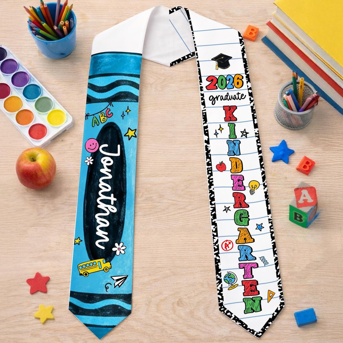 Personalized Kid Graduation Stole, Custom Crayon Kindergarten Grad Stole, Class Of 2026 Sash, Custom Graduation Gift for Daughter Son