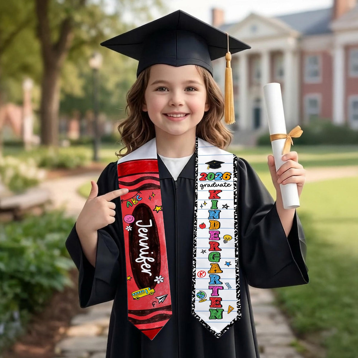 Personalized Kid Graduation Stole, Custom Crayon Kindergarten Grad Stole, Class Of 2026 Sash, Custom Graduation Gift for Daughter Son