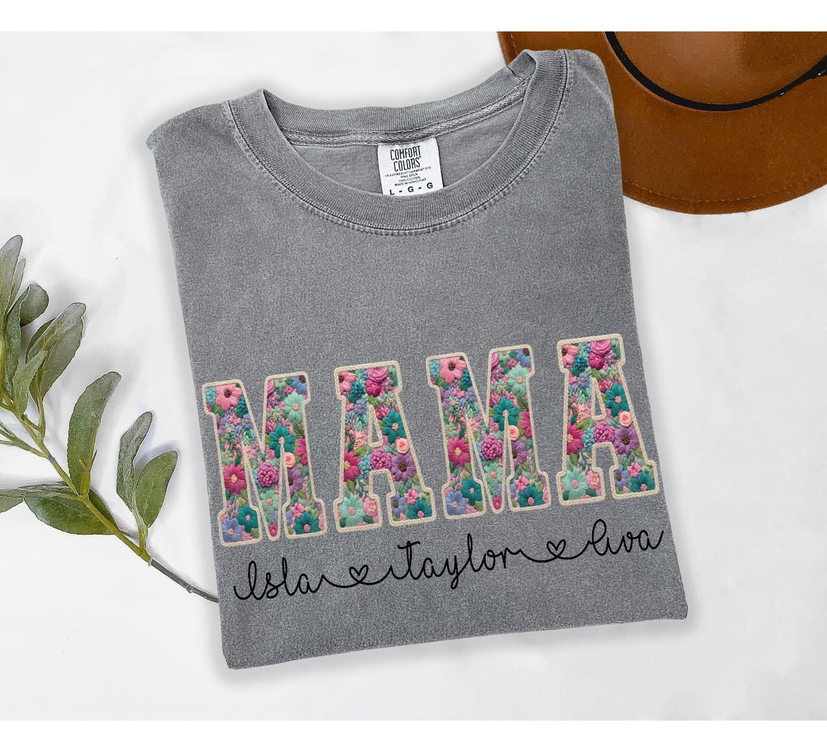 Personalized Mama Shirt With Kids Names Faux Embroidery Effect Mama Gift For Mothers Day Custom Mom Gift,Not Real Embroidery