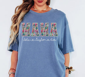 Personalized Mama Shirt With Kids Names Faux Embroidery Effect Mama Gift For Mothers Day Custom Mom Gift,Not Real Embroidery