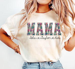 Personalized Mama Shirt With Kids Names Faux Embroidery Effect Mama Gift For Mothers Day Custom Mom Gift,Not Real Embroidery