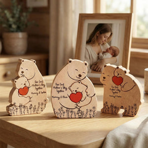 Personalized Mama Bear And Baby Wooden Puzzle, Custom First Mothers Day Gift For New Mom, Mother Daughter Son Figurine, Nursery Room Decor