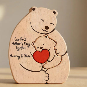 Personalized Mama Bear And Baby Wooden Puzzle, Custom First Mothers Day Gift For New Mom, Mother Daughter Son Figurine, Nursery Room Decor