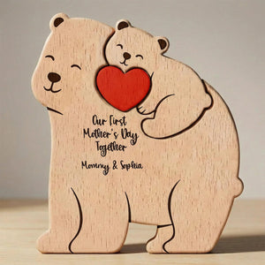 Personalized Mama Bear And Baby Wooden Puzzle, Custom First Mothers Day Gift For New Mom, Mother Daughter Son Figurine, Nursery Room Decor
