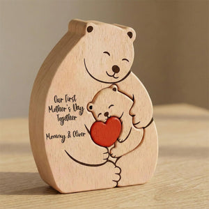 Personalized Mama Bear And Baby Wooden Puzzle, Custom First Mothers Day Gift For New Mom, Mother Daughter Son Figurine, Nursery Room Decor
