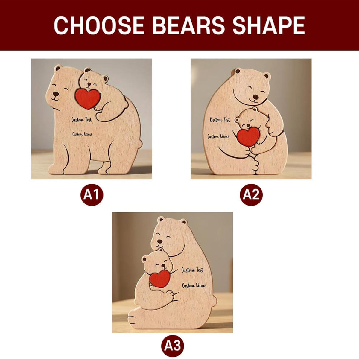 Personalized Mama Bear And Baby Wooden Puzzle, Custom First Mothers Day Gift For New Mom, Mother Daughter Son Figurine, Nursery Room Decor