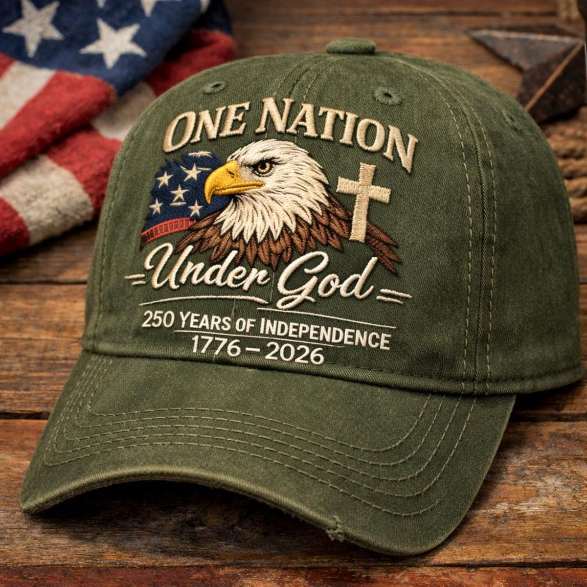 Custom One Nation Under God 250 Years embroidered Hat, 1776-2026 Patriotic Eagle Faith Cap, Independence Anniversary Gift
