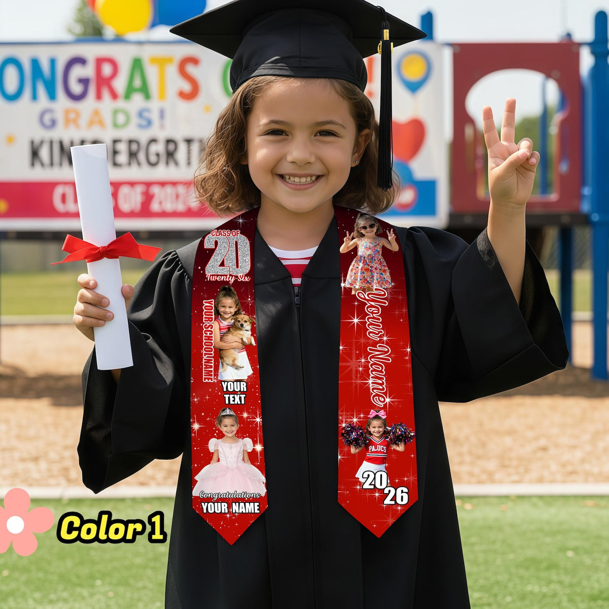 Personalized Kids Graduation Stole, Custom Photo Preschool Kindergarten Sash, Class of 2026 Keepsake