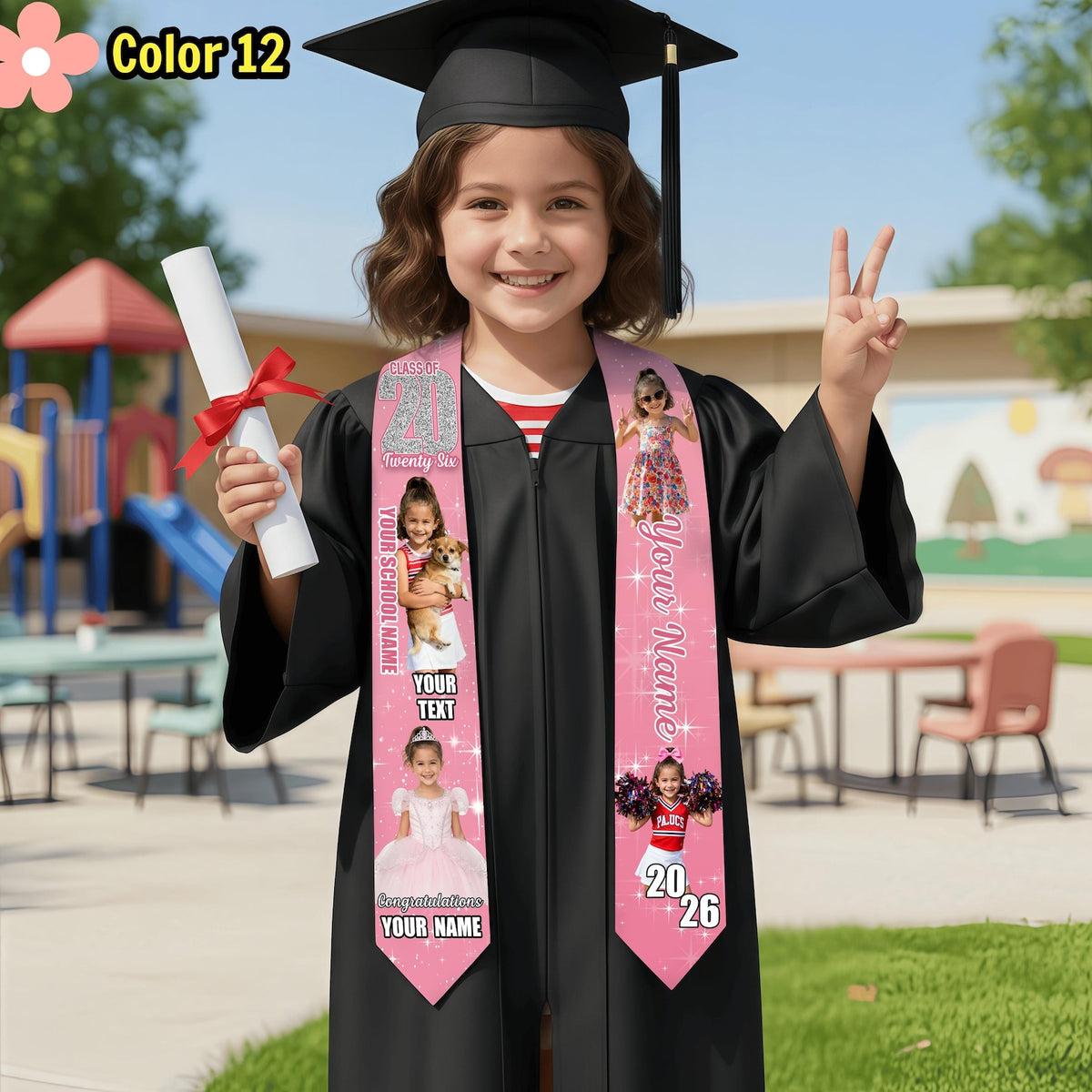Personalized Kids Graduation Stole, Custom Photo Preschool Kindergarten Sash, Class of 2026 Keepsake