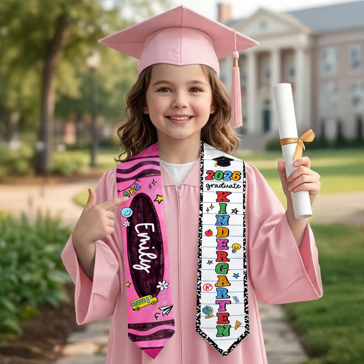Personalized Kid Graduation Stole, Custom Crayon Kindergarten Grad Stole, Class Of 2026 Sash, Custom Graduation Gift for Daughter Son