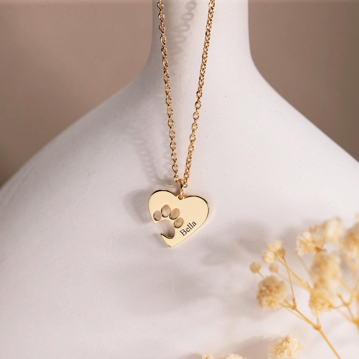 Heart Pet Name necklace,Pet Paw Necklace with Name,Pet Memorial Jewelry,Pet Lover Necklace,Mother's Day Gift,Gift for Dog Mom