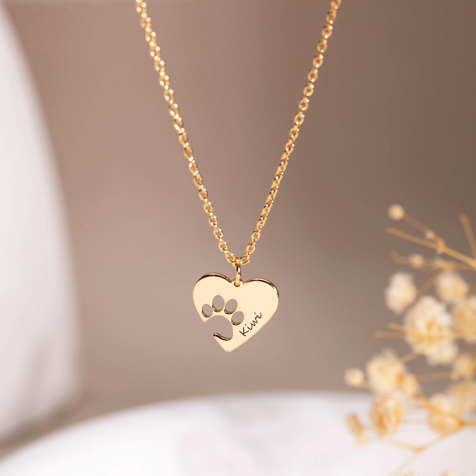 Heart Pet Name necklace,Pet Paw Necklace with Name,Pet Memorial Jewelry,Pet Lover Necklace,Mother's Day Gift,Gift for Dog Mom