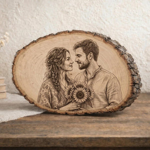 Custom Engraved Wood Photo Portrait, Laser Etched Basswood Keepsake, Rustic Anniversary Wedding Memorial Gift