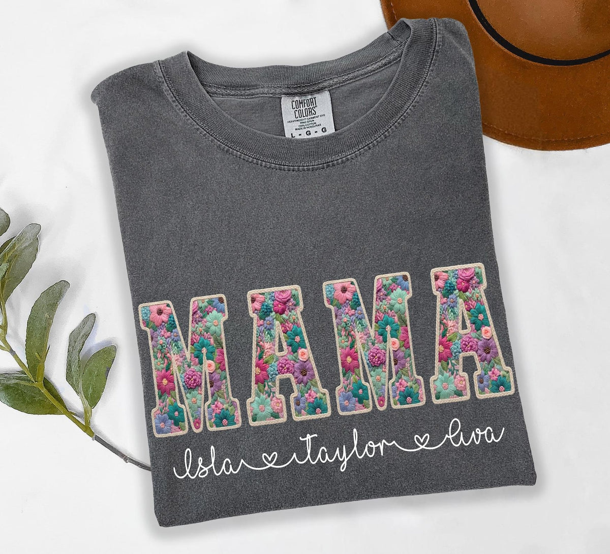 Personalized Mama Shirt With Kids Names Faux Embroidery Effect Mama Gift For Mothers Day Custom Mom Gift,Not Real Embroidery