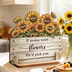 Personalized Sunflower Mom Sign, Custom Mother s Day Wooden Flower Box with Kids Names, Rustic Farmhouse Gift for Mom