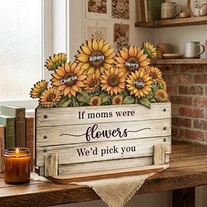 Personalized Sunflower Mom Sign, Custom Mother s Day Wooden Flower Box with Kids Names, Rustic Farmhouse Gift for Mom