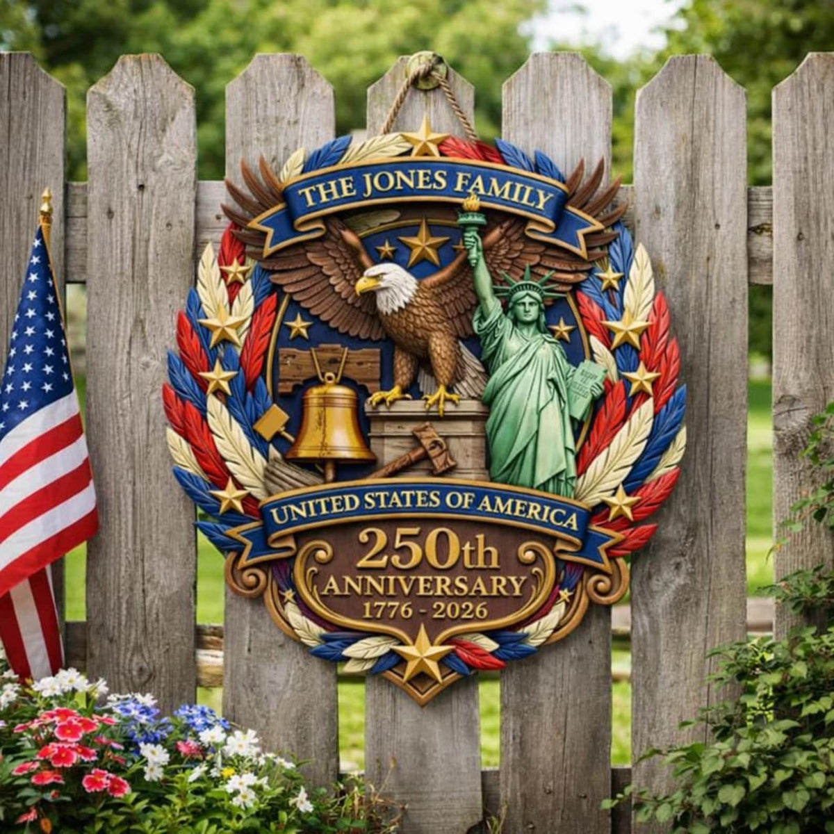 250th Anniversary America Door Hanger, 1776 2026 Patriotic Wood Door Sign, American 250 Wall Decor Sign, 250th Anniversary Porch Wooden Sign
