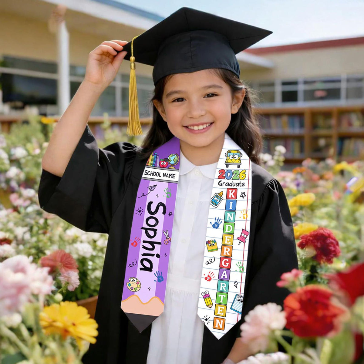 Personalized Preschool Kindergarten Graduation Stole, Custom Pre-K Grad Gift, Class Of 2026 Kid Sash, Little Graduate, Grade Stole