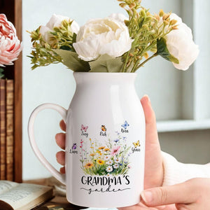 Personalized Flower Vase for Mom, Ceramic Flower Vase with Butterfly, Gift from Grandkids, Mother's Day Gift for Mom Grandma, Birthday Gifts