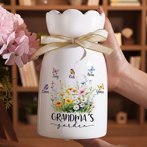 Personalized Flower Vase for Mom, Ceramic Flower Vase with Butterfly, Gift from Grandkids, Mother's Day Gift for Mom Grandma, Birthday Gifts