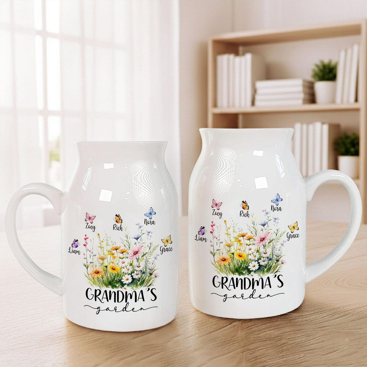 Personalized Flower Vase for Mom, Ceramic Flower Vase with Butterfly, Gift from Grandkids, Mother's Day Gift for Mom Grandma, Birthday Gifts