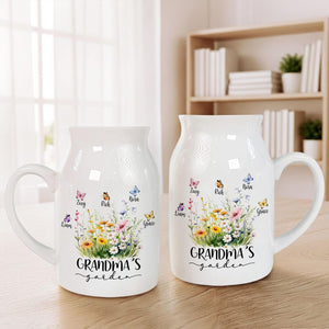 Personalized Flower Vase for Mom, Ceramic Flower Vase with Butterfly, Gift from Grandkids, Mother's Day Gift for Mom Grandma, Birthday Gifts