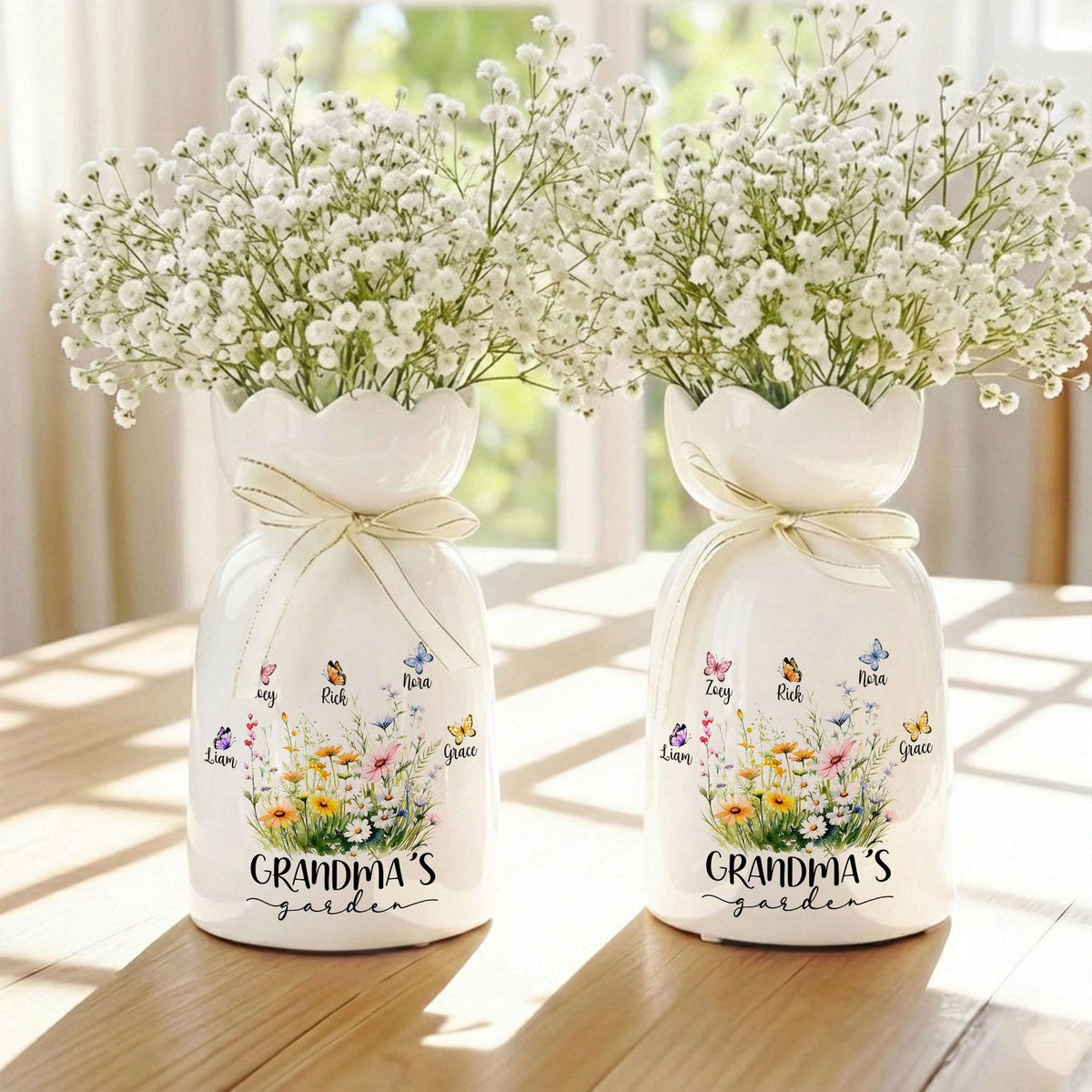 Personalized Flower Vase for Mom, Ceramic Flower Vase with Butterfly, Gift from Grandkids, Mother's Day Gift for Mom Grandma, Birthday Gifts