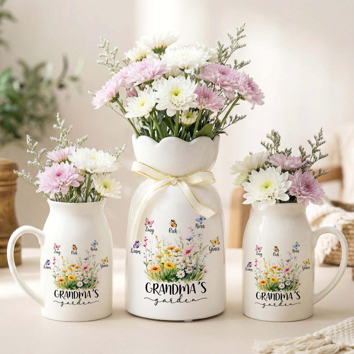 Personalized Flower Vase for Mom, Ceramic Flower Vase with Butterfly, Gift from Grandkids, Mother's Day Gift for Mom Grandma, Birthday Gifts
