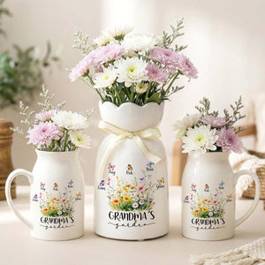 Personalized Flower Vase for Mom, Ceramic Flower Vase with Butterfly, Gift from Grandkids, Mother's Day Gift for Mom Grandma, Birthday Gifts