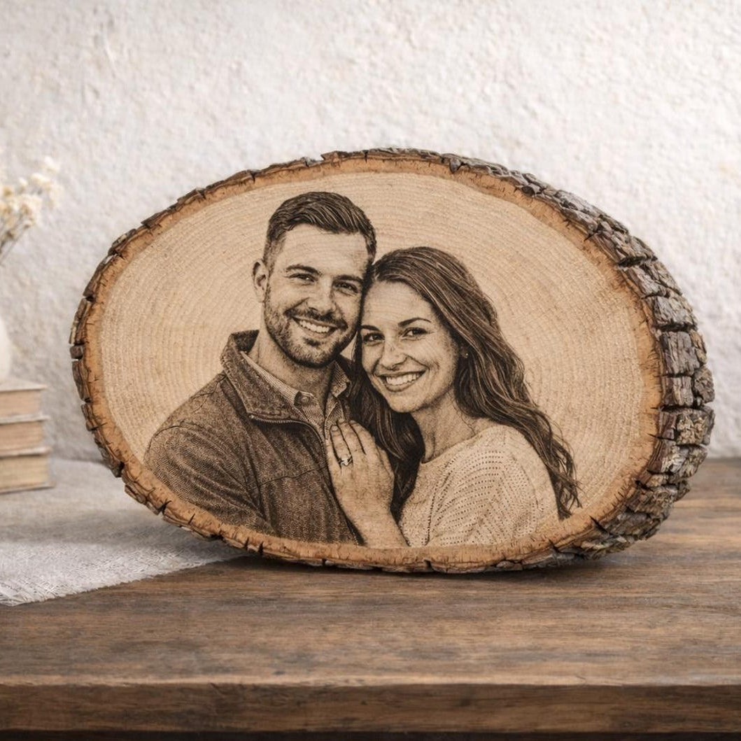 Custom Engraved Wood Photo Portrait, Laser Etched Basswood Keepsake, Rustic Anniversary Wedding Memorial Gift