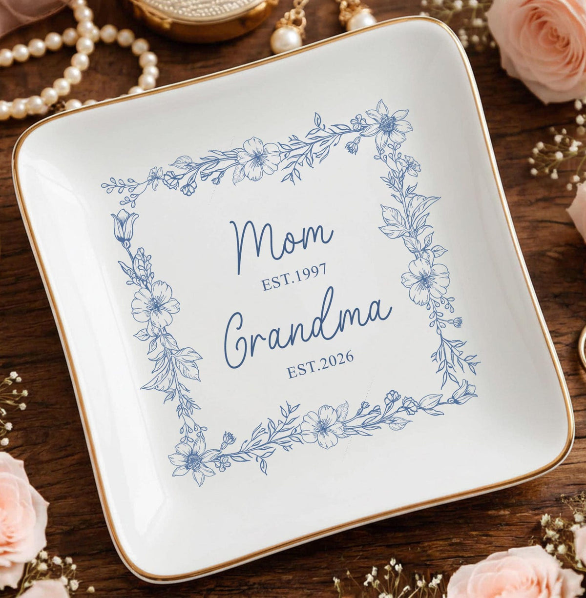 Personalized Grandma Est Ring Dish, First Time Grandma Gift, Promoted To Grandma Ceramic Jewelry Tray, Mothers Day Gift for Grandma