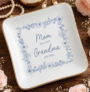 Personalized Grandma Est Ring Dish, First Time Grandma Gift, Promoted To Grandma Ceramic Jewelry Tray, Mothers Day Gift for Grandma