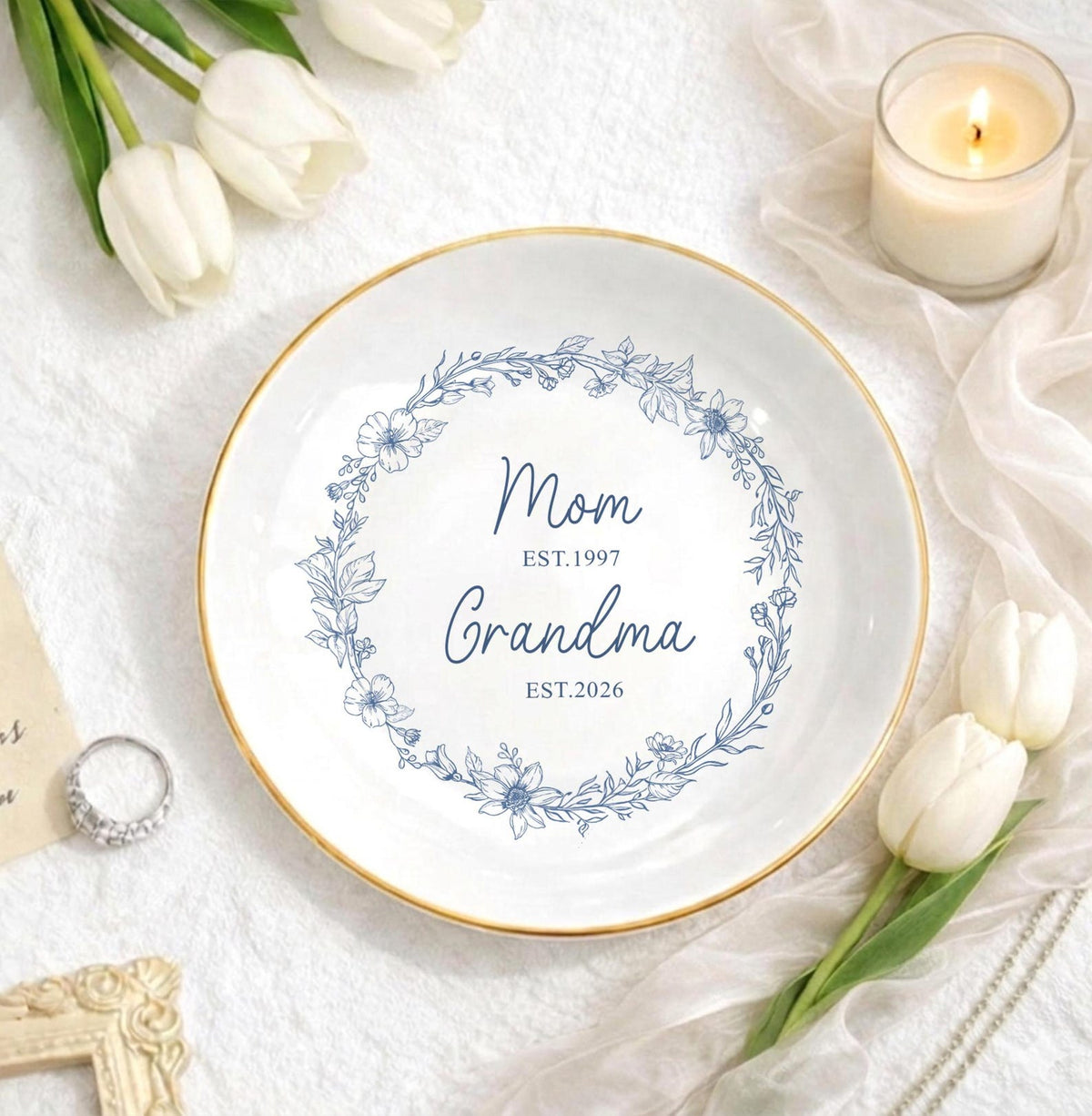 Personalized Grandma Est Ring Dish, First Time Grandma Gift, Promoted To Grandma Ceramic Jewelry Tray, Mothers Day Gift for Grandma
