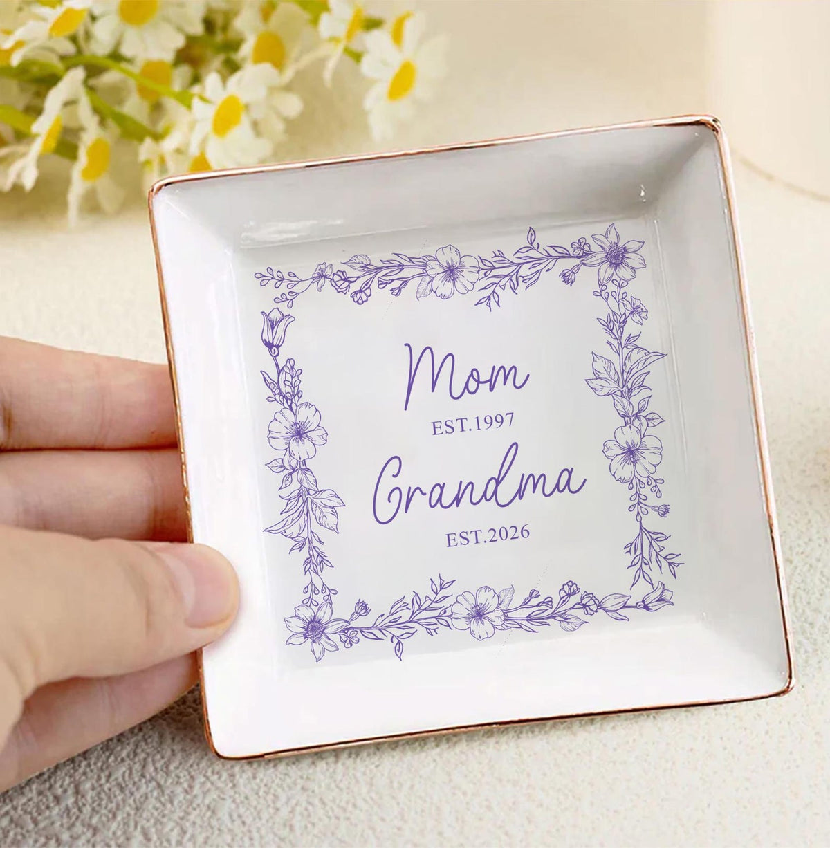 Personalized Grandma Est Ring Dish, First Time Grandma Gift, Promoted To Grandma Ceramic Jewelry Tray, Mothers Day Gift for Grandma