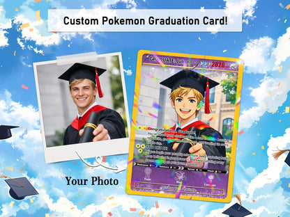 Personalized Pok mon Graduation Card, Custom Anime Photo Grad Gift, Gamer Graduation Card, Class Of 2026 Keepsake, Graduation Gift for Him