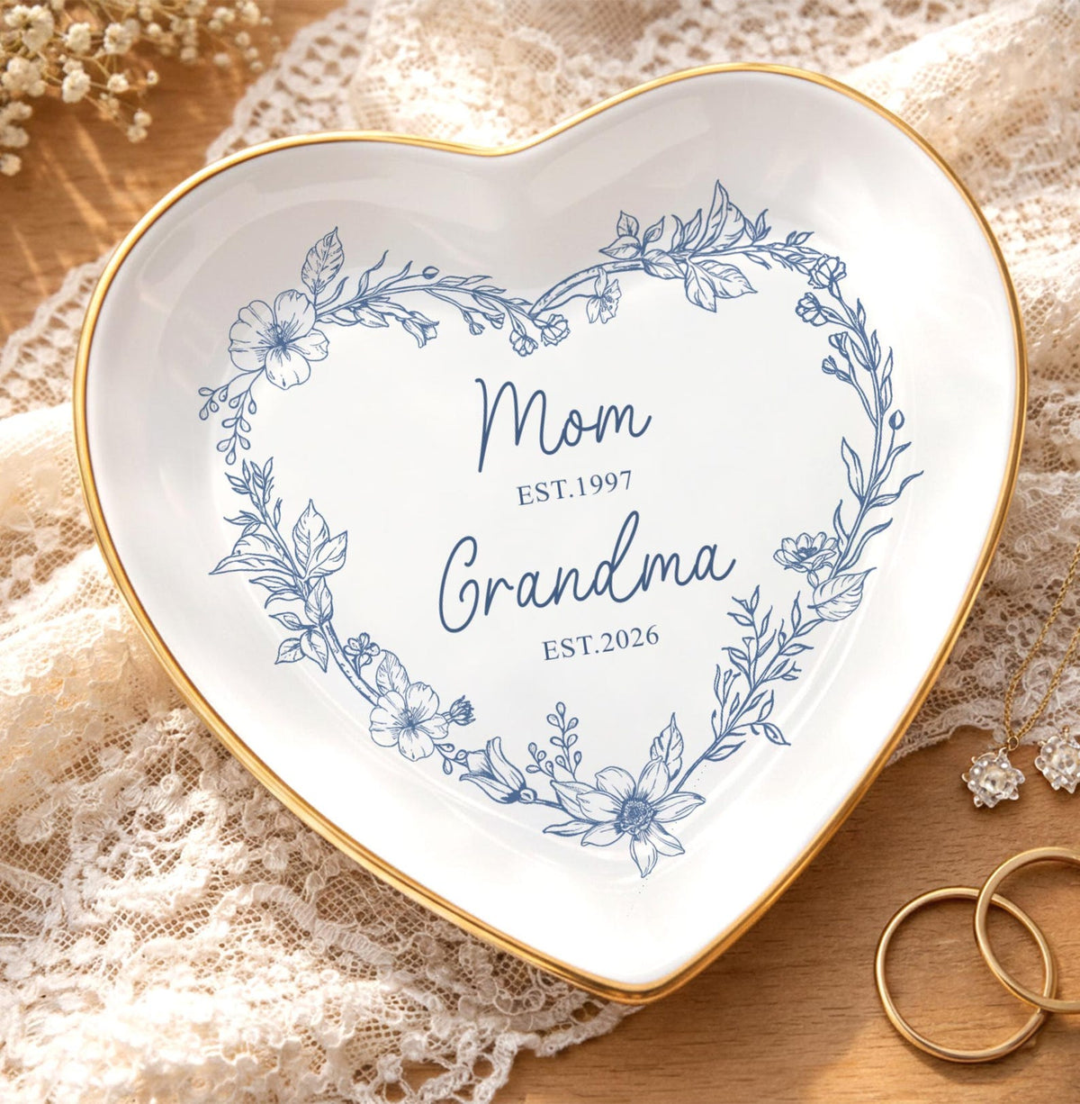 Personalized Grandma Est Ring Dish, First Time Grandma Gift, Promoted To Grandma Ceramic Jewelry Tray, Mothers Day Gift for Grandma