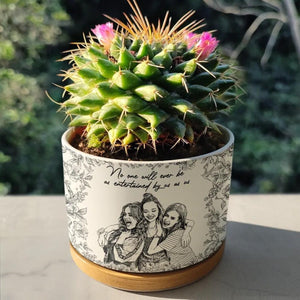 Custom Photo Pencil Sketch A True Friendship Is A Journey Without An End - Personalized Ceramic Plant Pot, Gift For Friends, Plant Lovers