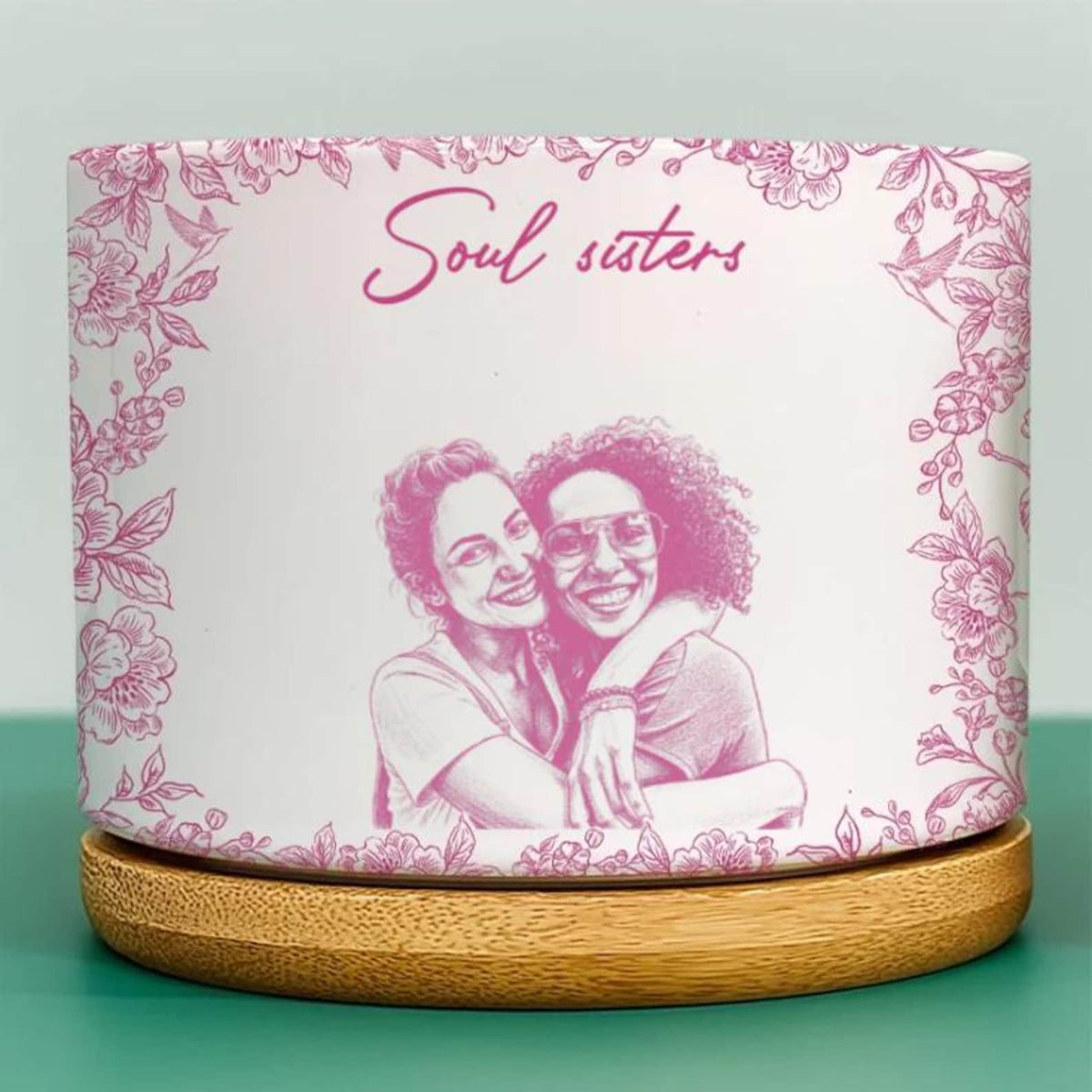 Custom Photo Pencil Sketch A True Friendship Is A Journey Without An End - Personalized Ceramic Plant Pot, Gift For Friends, Plant Lovers