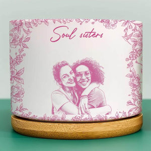 Custom Photo Pencil Sketch A True Friendship Is A Journey Without An End - Personalized Ceramic Plant Pot, Gift For Friends, Plant Lovers